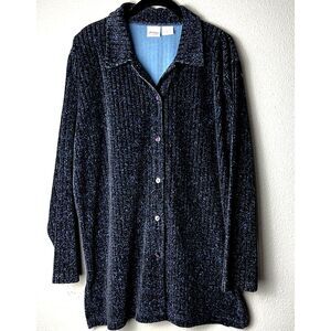 Jason Maxwell Large Black Blue Marbled Shacket Marled L/SL Button‎ Soft Cozy